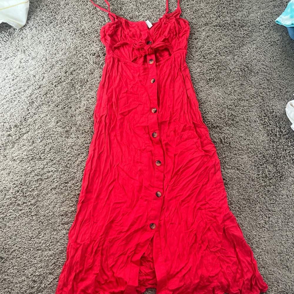 Elegant Red Button-Down Dress